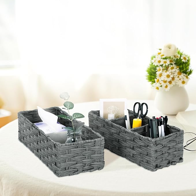 DULLEMELO Toilet Paper Basket for Organizing, Small Bathroom Baskets for Storage, Waterproof Basket for Back of Toilet, Grey, 2 Pack