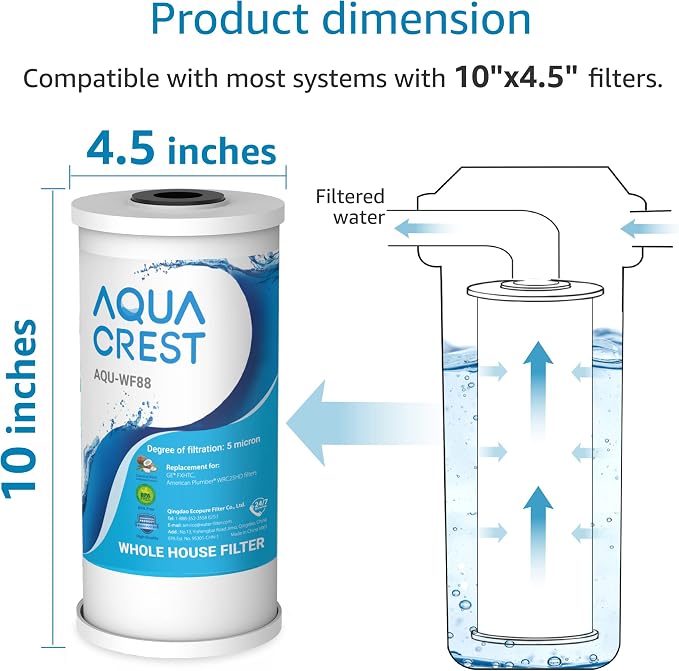 AQUA CREST FXHTC 5 Micron 10" x 4.5" Whole House Water Filter Replacement - Image 2