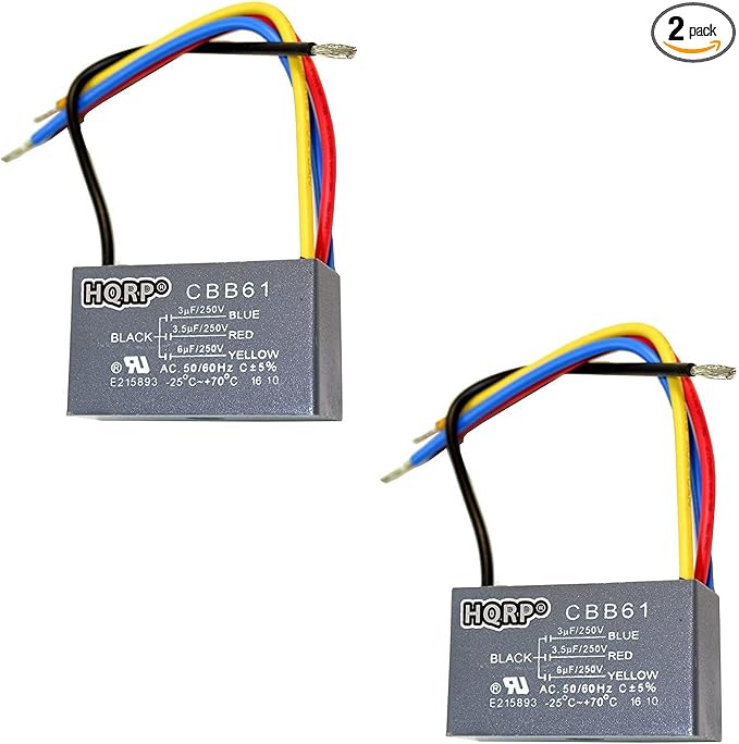 HQRP 2-Pack Ceiling Fan Capacitor CBB61 3uf+3.5uf+6uf 4-Wire UL Listed by HQRP