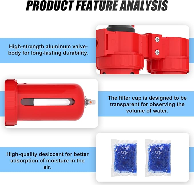 1/4" NPT Aluminium Air Drying System, Coalescing Filter, Desiccant Dryer and - Image 5