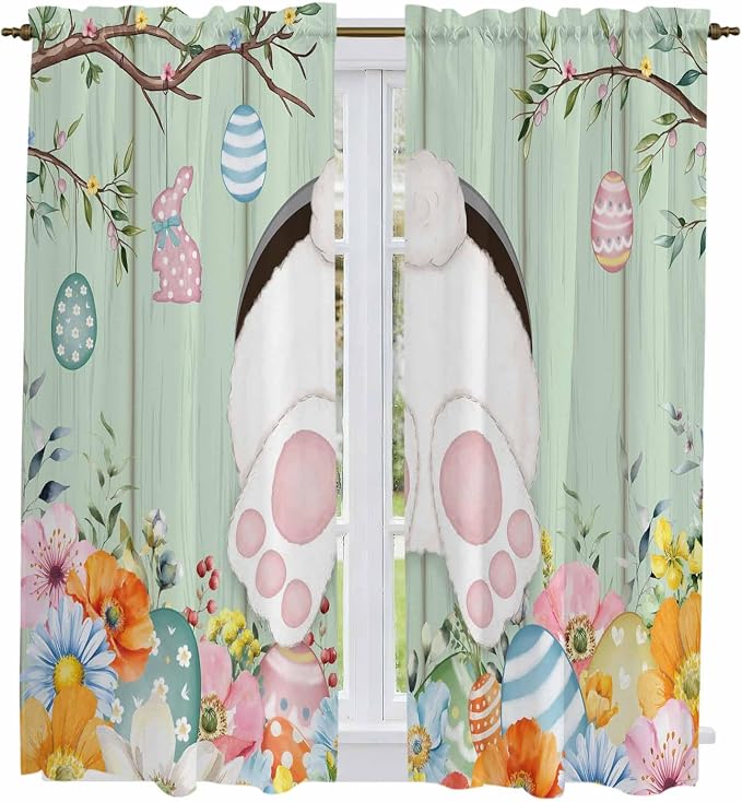 Easter Window Curtains 63 Inch Long 2 Panel Set, Rod Pocket Bedroom Curtains & - Image 2