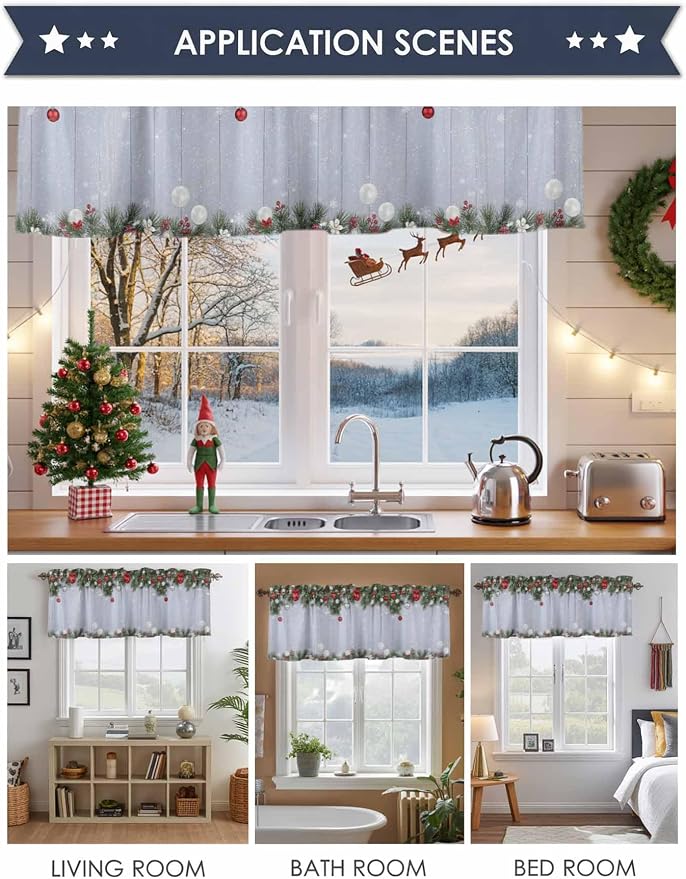 Christmas Curtain Valances for Windows, Kitchen Valance Window Treatment - Image 6