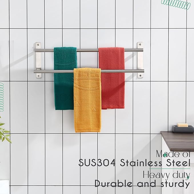 KOKOSIRI 24 Inch Bath Towel Bars Double Towel Racks Bathroom Towel Holder Towel Rails Towel Storage Towel Shelves Wall Mount Stainless Steel Brushed Nickel B5010BR-L24