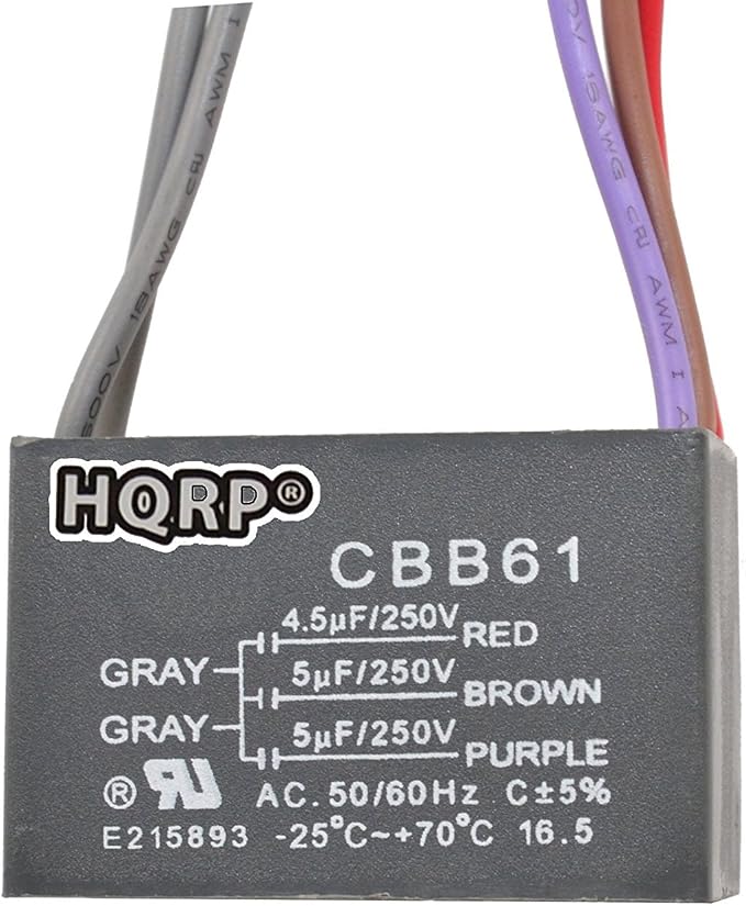 HQRP Ceiling Fan Capacitor CBB61 4.5uf+5uf+5uf 5-Wire UL Listed by HQRP