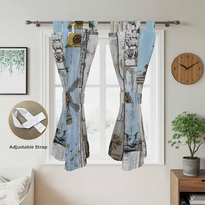 Blue Grey Wooden Living Room Curtains 84 Inch Length, Window Curtains Tab Top - Image 5
