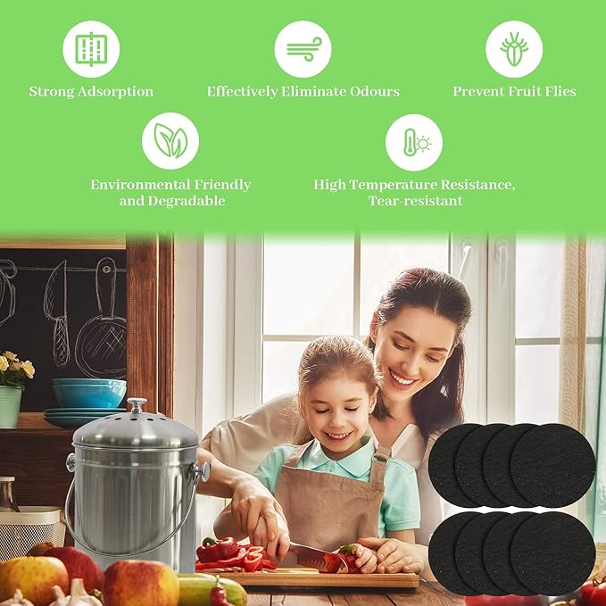 Pack of 8 Compost Bin Charcoal Filters Round Indoor Kitchen Compost Bucket - Image 5