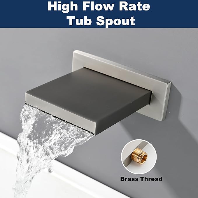 Shower System with Tub Spout, All Metal Bathtub Shower Faucet Set with High Pressure 10 Inch Rain Shower Head and Handheld Shower Head Set, Brushed Nickel (Valve Include)