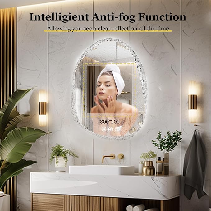 LUVODI Lighted LED Bathroom Mirror: 28”x20”Irregular Stone Pattern Frosted Wall - Image 7