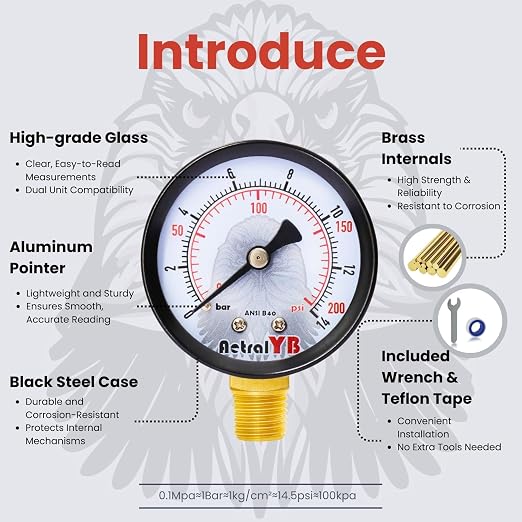 2-inch Pool Filter Pressure Gauge, 1/4" NPT - Image 5