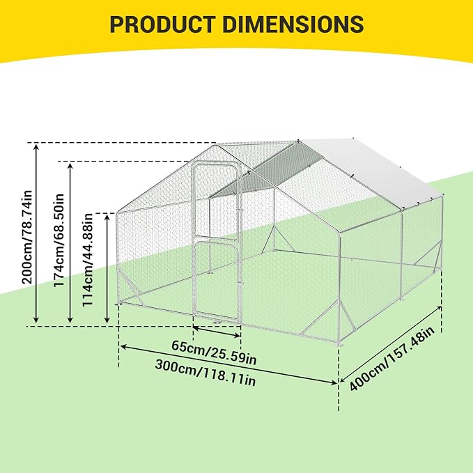 9.8X13.1x6.6FT, Large Walk in Chicken Run Pen Cage, Metal Coop Clearance - Image 2