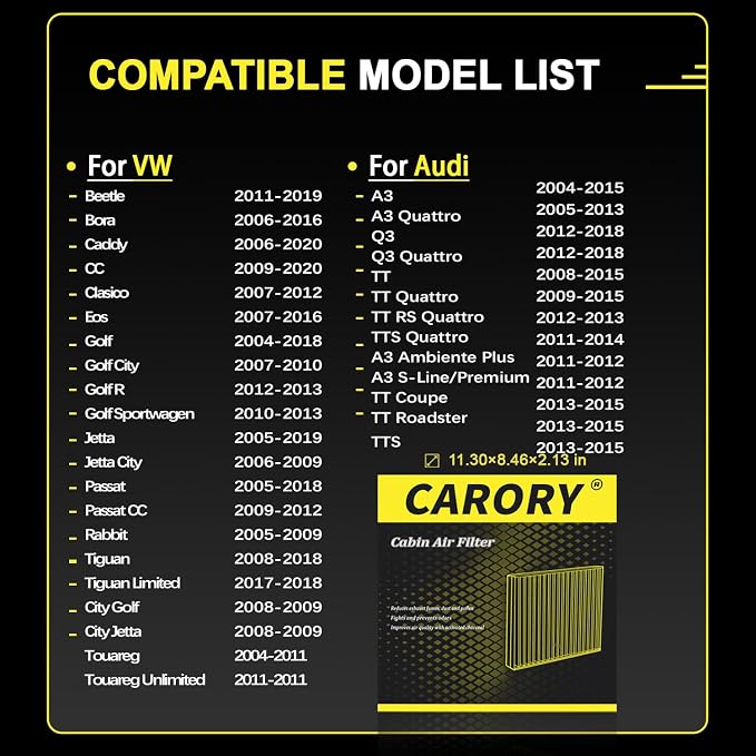 CARORY Cabin Air Filter w/Activated Carbon - Image 3