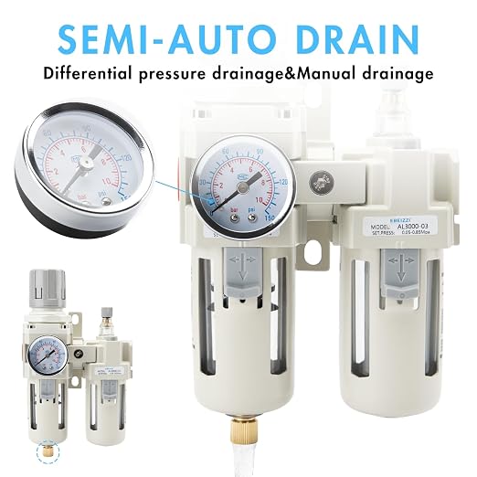 3/8" NPT Air Compressor Water Separator Regulator Filter Combo Compressed Air - Image 4