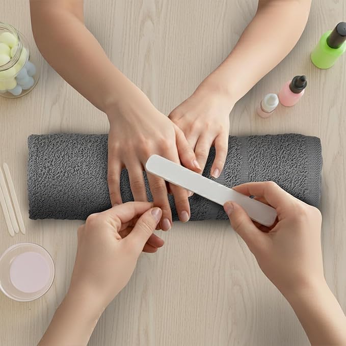 24 Pack Dark Grey Hand Towels 100% Cotton Spa Towel – 16x27 inches Highly Absorbable Facial Towels Gym, Hair, Face, Bulk Small Towels (Not Bleach Proof)
