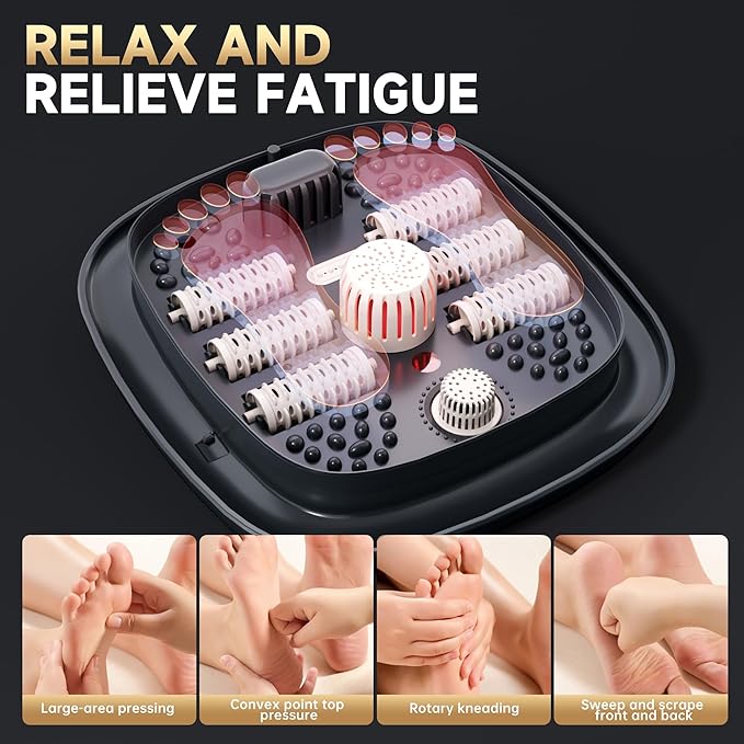 Deluxe Foot Bath Massage Spa with Temperature Control, Electric Heated Foot Soaking Tub for Professional Pedicure Foot Spa Massager with Bubbles, Remote Control and Shiatsu Rollers Black