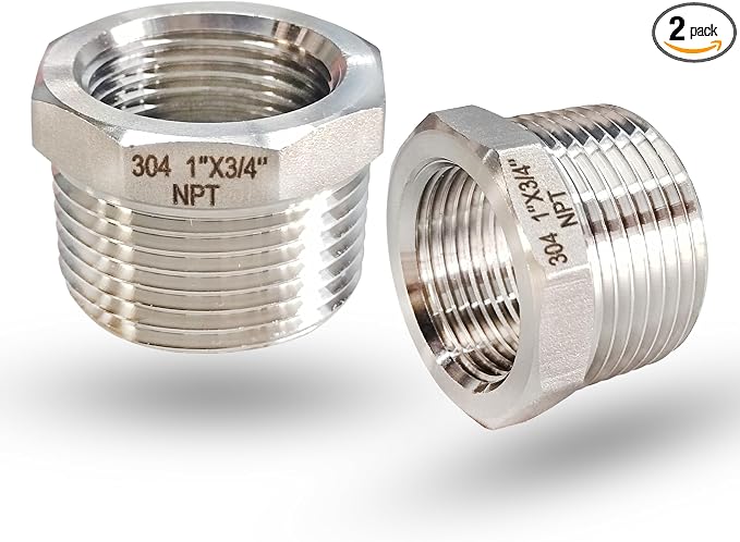 1" NPT Male to 3/4" NPT Female Hex Bushing Reducer, 304 Stainless Steel NPT by feyadaperonline