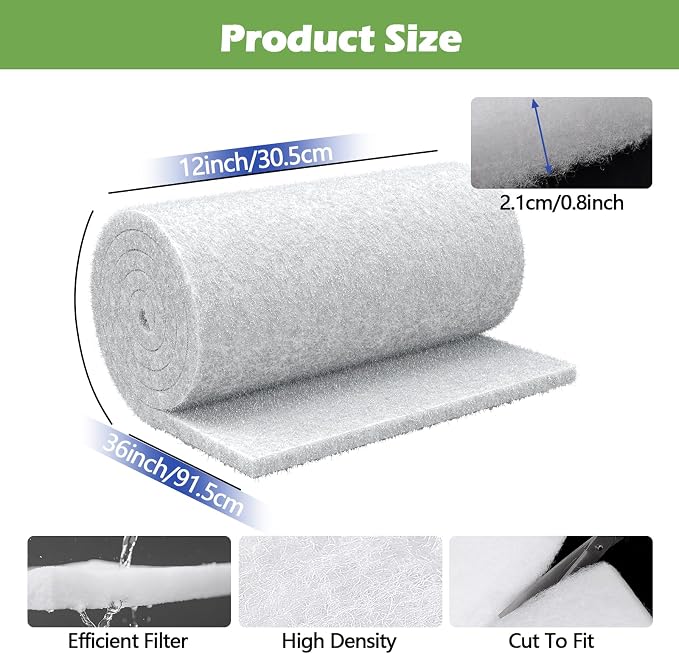 Classic Pond Filter Pad Media 18"x36"x1", 4.5 Ft² White Thicker Reusable - Image 2