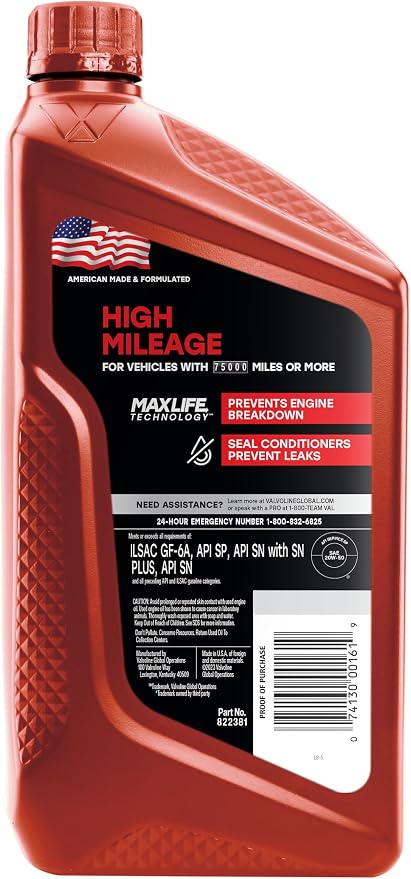 Valvoline High Mileage with MaxLife Technology 20W-50 Synthetic Blend Motor Oil - Image 2