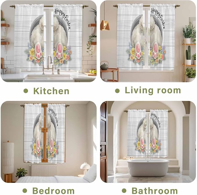 Easter Bunny Window Curtains 63 Inch Long 2 Panel Set, Rod Pocket Bedroom - Image 8