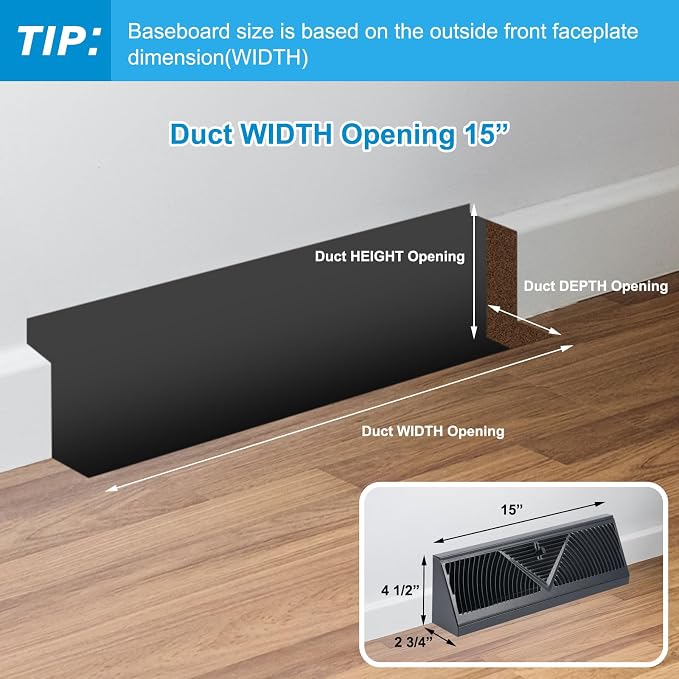 Yaocom 2 Pack Baseboard Register Vent 15 Inch Duct Opening Size Vent Covers - Image 2