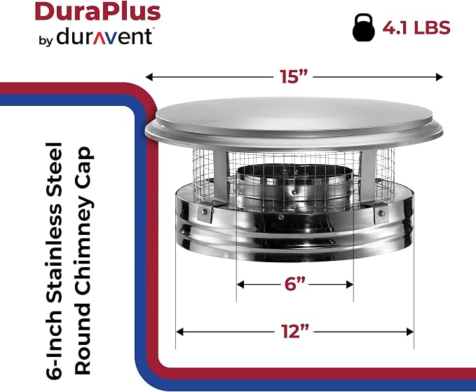 DuraVent DuraPlus 15 Inch Triple Wall Stainless Steel Round Chimney Cap - Image 2