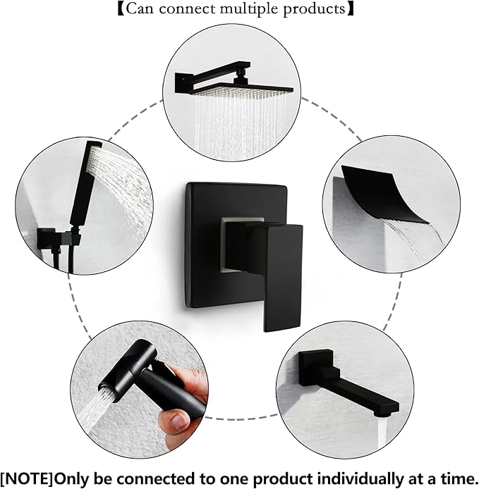 SKOWLL Bathroom Shower Valve Single Function Shower Mixer Valve, Wall Mount Single Handle Water Mixing Valve Kit Include Brass Rough In Shower Trim, Matte Black