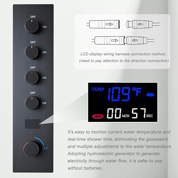 Oil Rubbed Bronze Digital Display Shower System with 16X24 inch Ceiling Overhead Shower Head(Rain & Waterfall Modes), 4 PCS Body Jet and Handheld Spray
