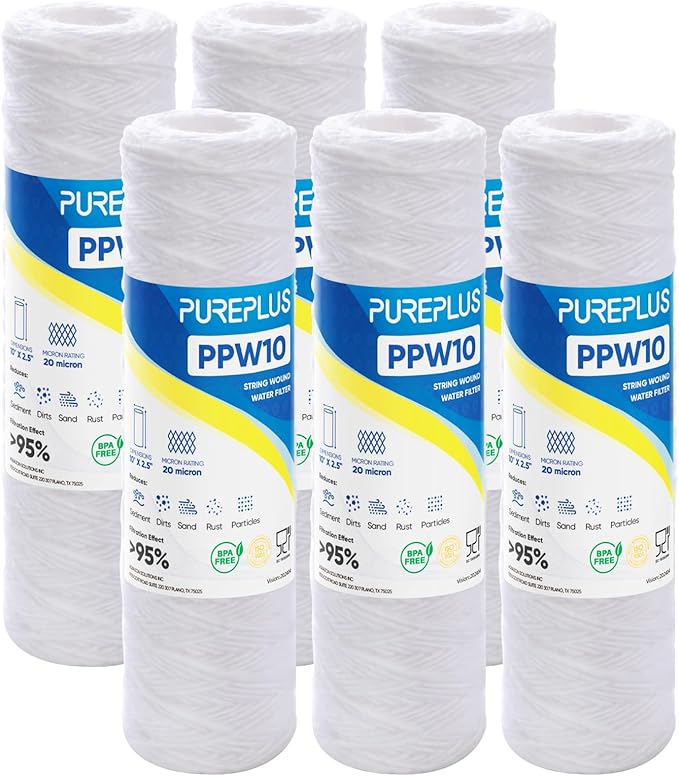 PUREPLUS 20 Micron 10"x2.5" Whole House String Wound Sediment Filter by PUREPLUS