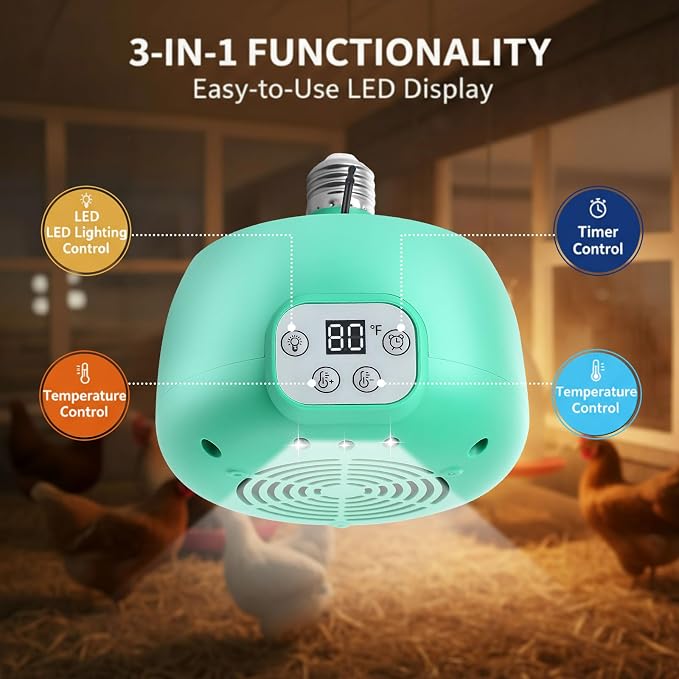 Enhon 2 Sets Chicken Coop Heater, Timing Heat Lamp - Image 2