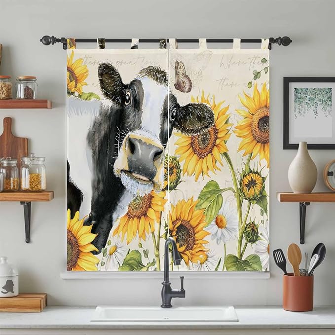 Yellow Sunflowers Living Room Curtains 84 Inch Length, Window Curtains Tab Top - Image 3