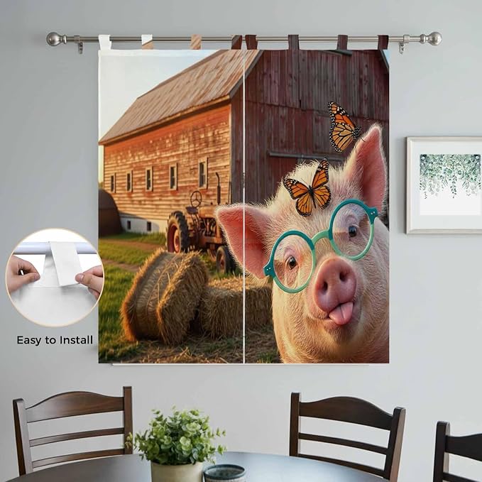Farm Pig Living Room Curtains 84 Inch Length, Window Curtains Tab Top, - Image 4