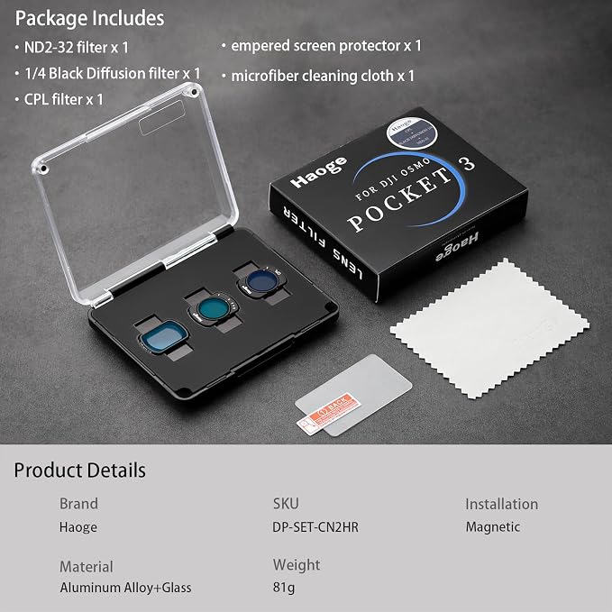 Haoge Magnetic Filters Set for DJI Osmo Pocket 3, Includes CPL, 1/4 Black - Image 9
