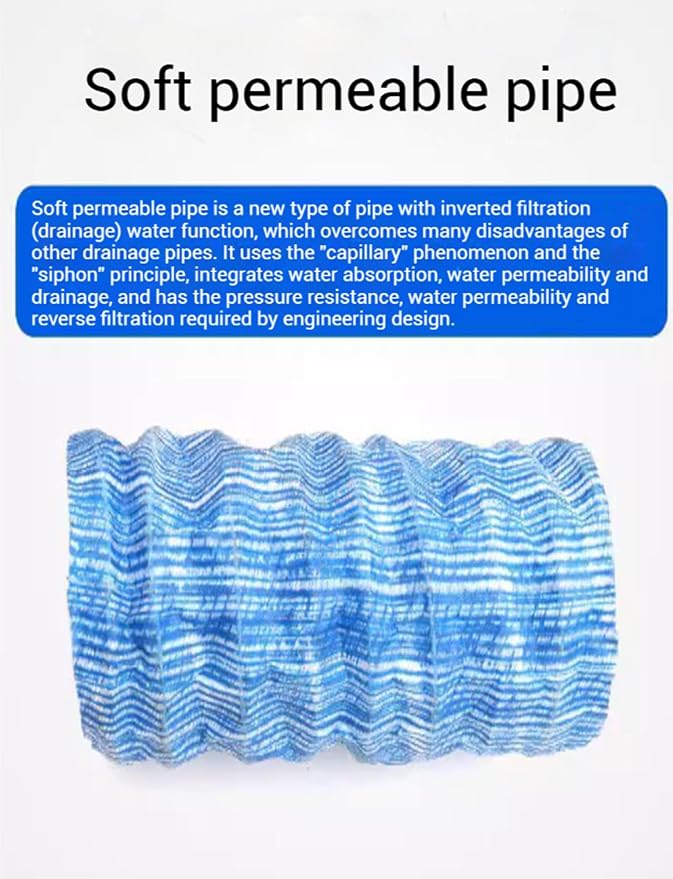 French Drain Pipe for Garden Lawn & Landscape, 3in Dia Perforated Fabric - Image 2