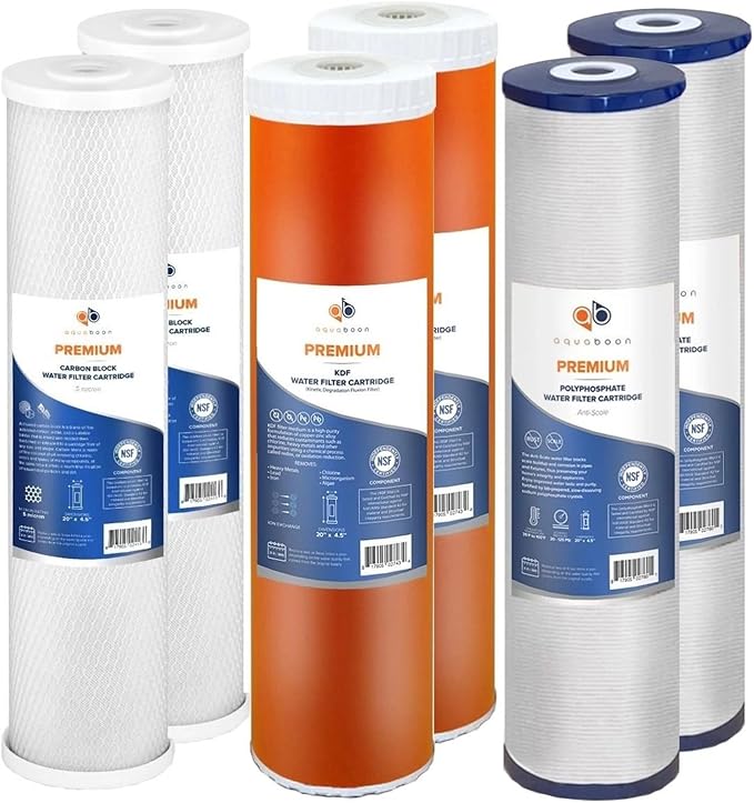 Aquaboon 5 Micron 20 x 4.5 Anti-Scale, CTO Filter Replacements Set NSF by Aquaboon