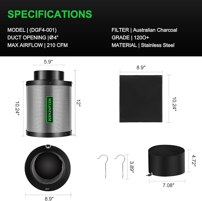 MELONFARM 6" Air Carbon Filter Smelliness Control - Image 6