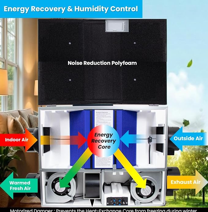 Awoco 6” Vent Energy Recovery Ventilator System Various Speeds 100 CFM - Image 5