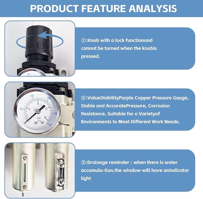 1/2" NPT 3 Stage Air Drying System, Heavy Duty Industrial Grade Air Compressor - Image 5