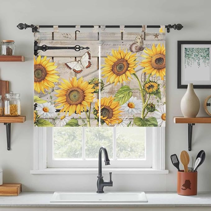 Farm Flowers Bedroom Curtains 63 Inch Length, Window Curtains Tab Top, Retro - Image 3