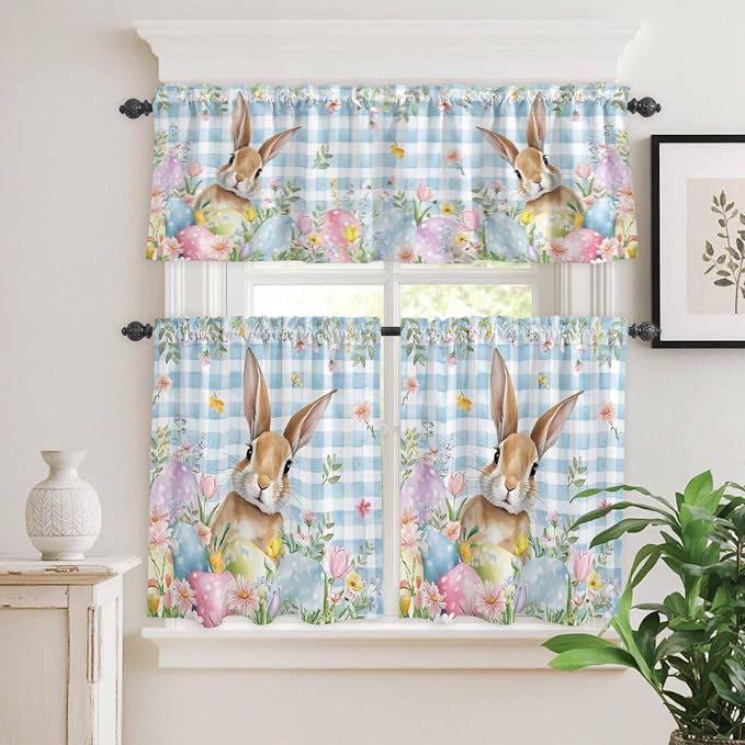 Kitchen Curtains Tiers and Valance Set of 3, Easter Light Filtering Window - Image 2