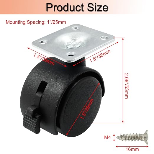 4pcs 1.5 Inch Swivel Caster Wheels, Heavy Duty Swivel Plate Casters Wheel - Image 2
