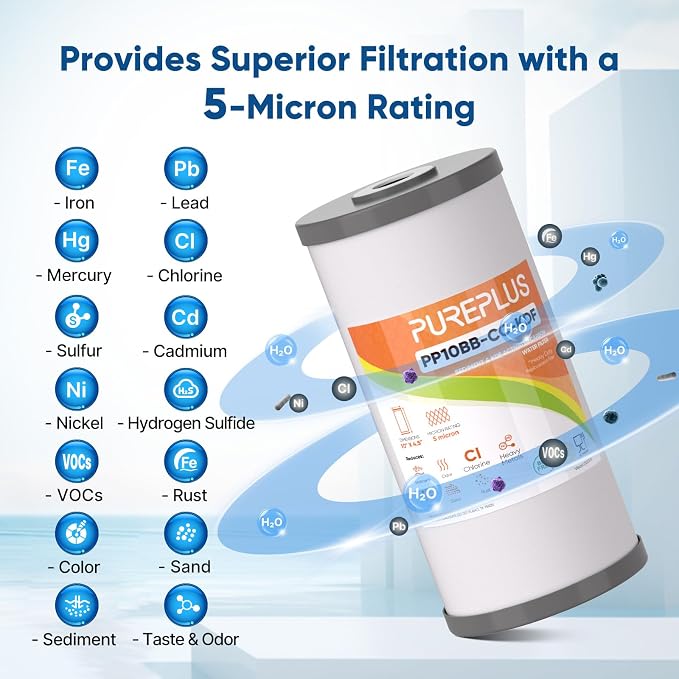 PUREPLUS 5 Micron 10" x 4.5" Whole House PP Sediment Carbon KDF Composite Heavy - Image 5