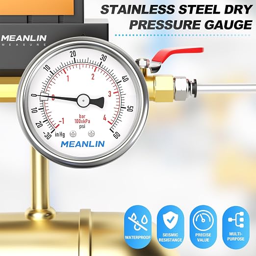 MEANLIN MEASURE -30inHG~60Psi Vacuum Gauge Stainless Steel 1/4" NPT 2" FACE - Image 7