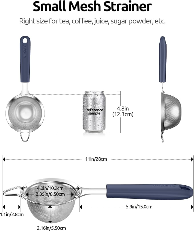 U-Taste Small Fine Mesh Strainer: 18/8 Stainless Steel 3.35in 30 Mesh Kitchen - Image 2