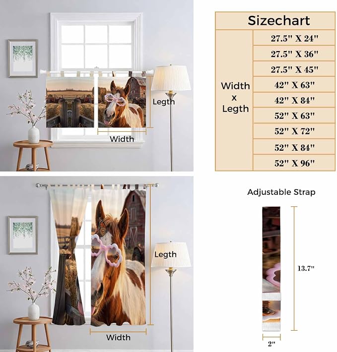 Farm Horses Living Room Curtains 84 Inch Length, Window Curtains Tab Top - Image 8