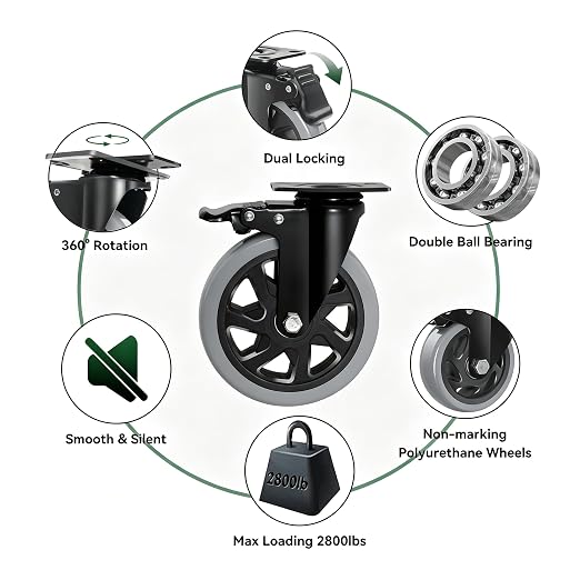 6 Inch Caster Wheels Set of 4 Heavy Duty Swivel Caster - Image 6