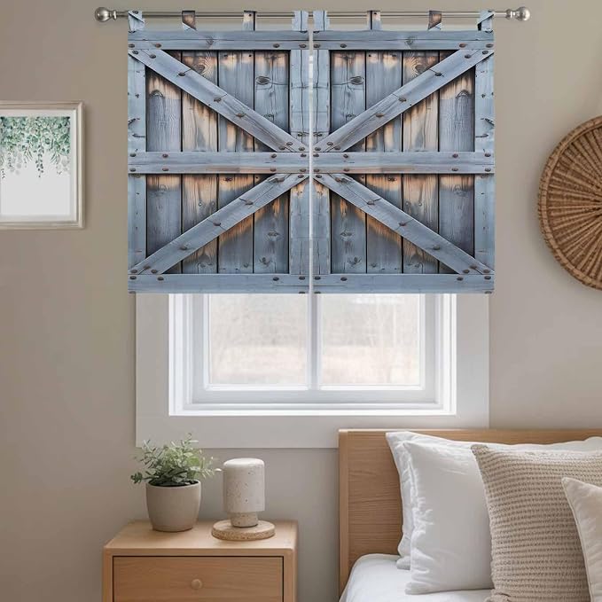 Farmhouse Wood Grain Kitchen Curtains 45 Inch Length, Short Cafe Window - Image 9