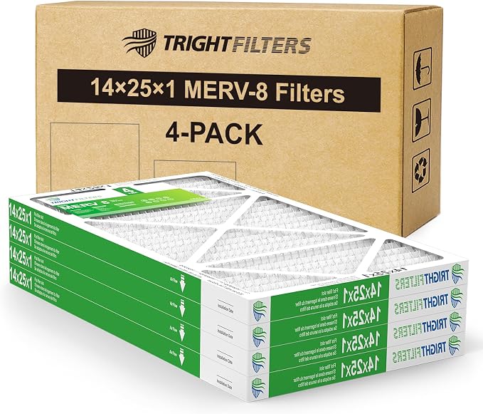 14x25x1 Air Filter 4 Pack, Durable MERV 8 Pleated Home HVAC AC Furnace Filters by TrightFilters