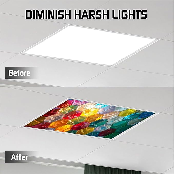 2 Pack Fluorescent Light Covers 4 X 2 Feet Colorful Geometry Magnetic Light - Image 5