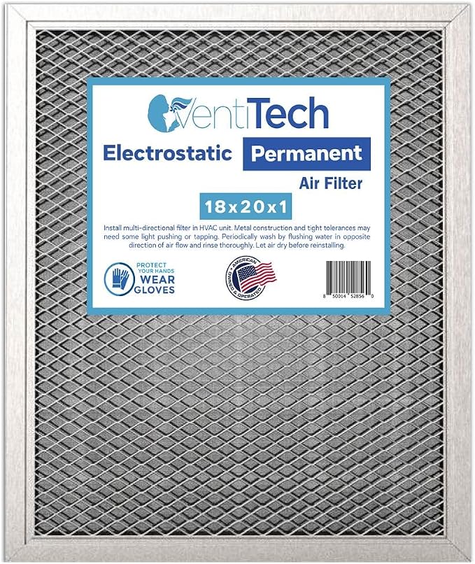 18x20x1 Washable Electrostatic Air Filter. Reusable HVAC & Furnace Air Filter by VentiTech