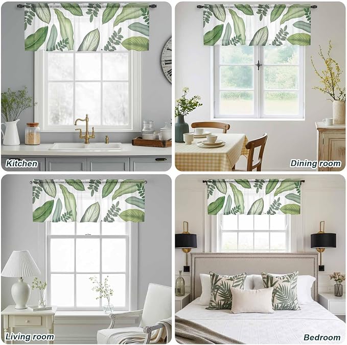 Summer Palm Leaf Sheer Valance Curtains - Image 9