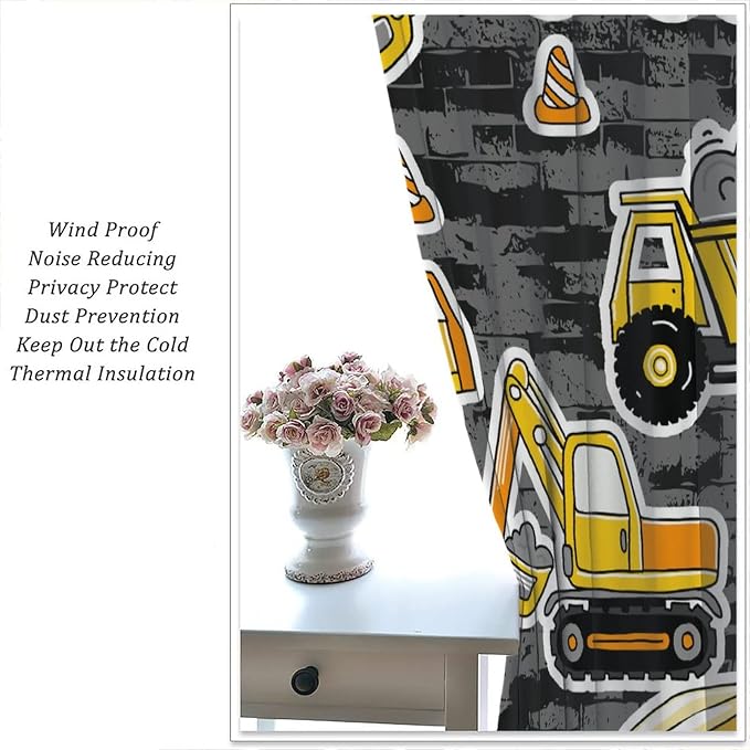 Kids Construction Excavator Window Curtains - Image 5